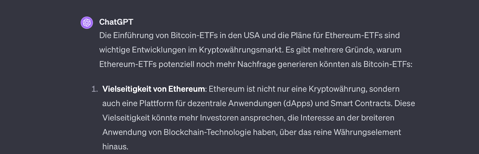 ChatGPT über Ethereum ETFs 