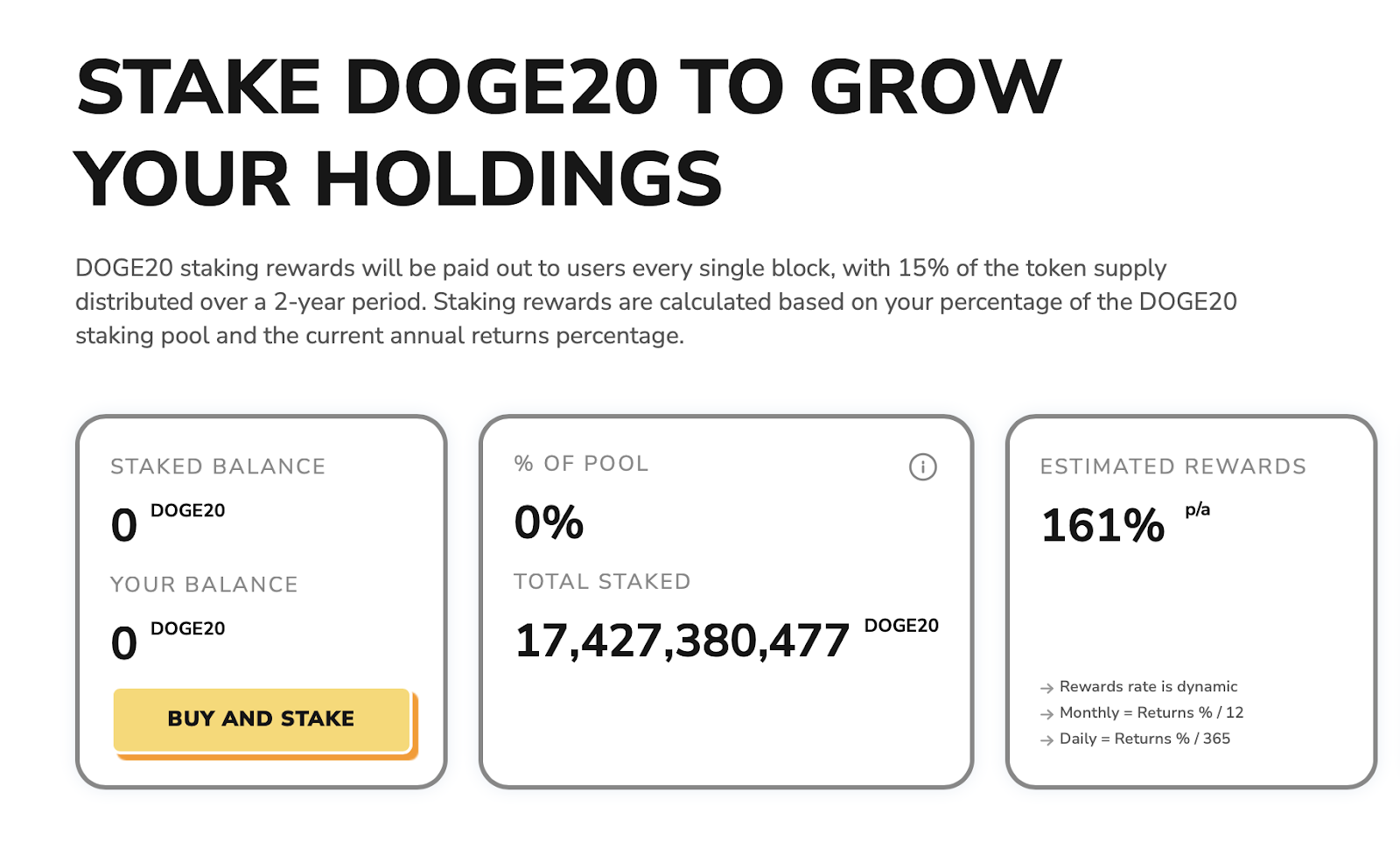 DOGE20 Staking-Übersicht 