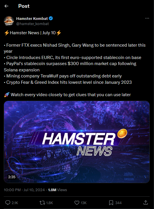 Hamster Kombat Tweet Hamster News