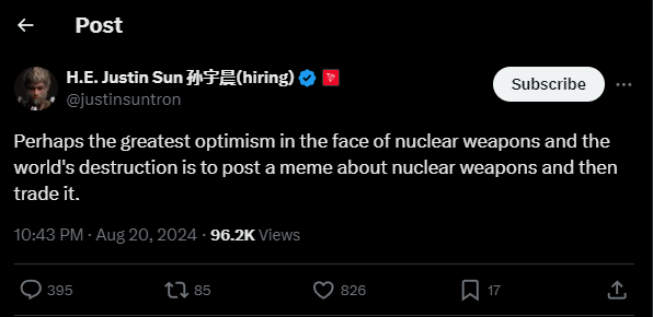 Justin Sun Tweet Sun Pump Memecoins