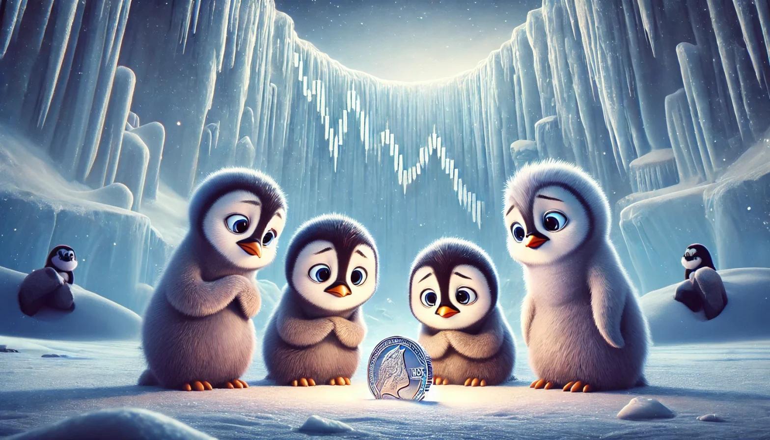 Memecoin PENGU von Pudgy Penguins faellt 54,6 %, waehrend WEPE 6x erreicht