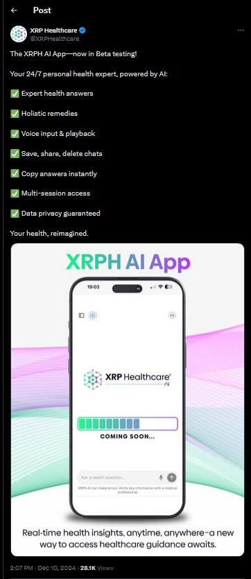 XRP Healthcare Tweet